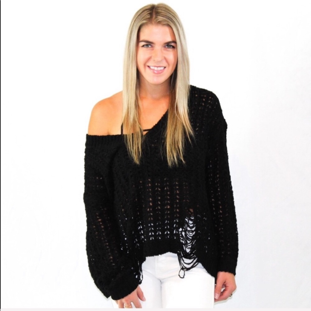 Glam black distressed sweater